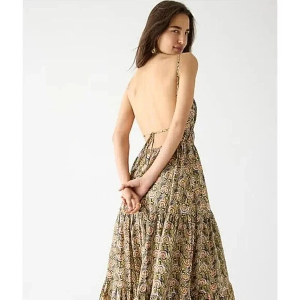 NWT J.Crew Collection Oahu V-neck Tiered Maxi in Dandelion Swirl Tank Dress XS